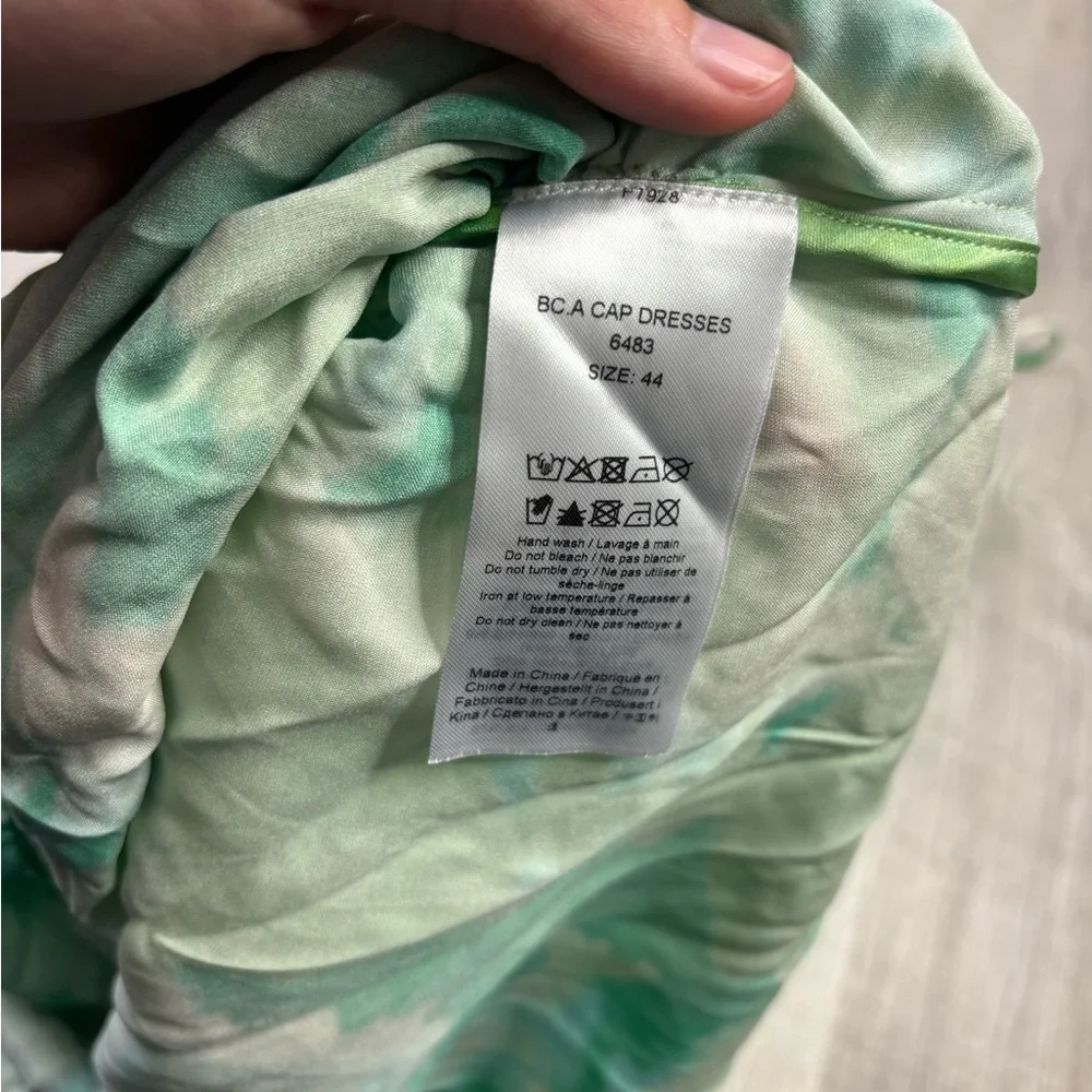 GANNI Silk Stretch Satin Ruched Mini Dress Lily Green Size 44 or US Large - Picture 9 of 16